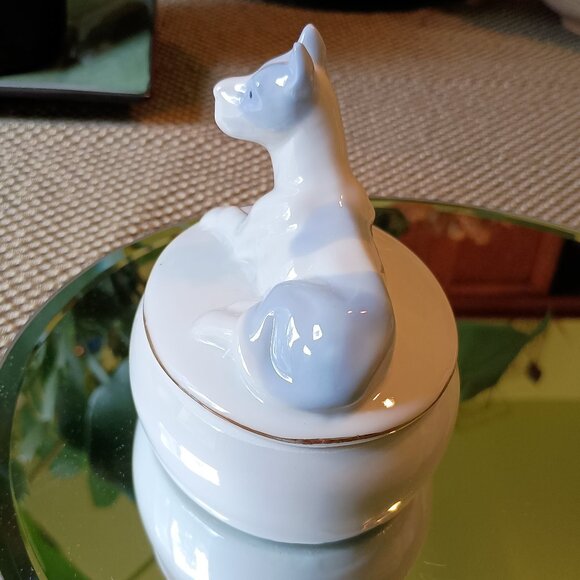Boxer Great Dane Lidded Oval Trinket Box Vintage Japan Porcelain Lladro Style - Picture 2 of 7